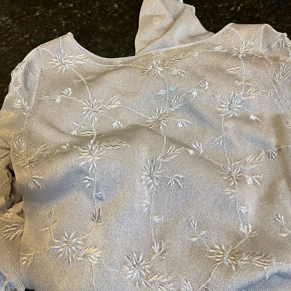 Tahari Light Gray Shimmery Knit Dress - Picture 12 of 16